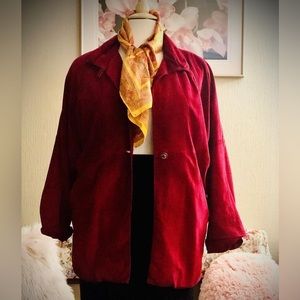 Vintage 80’s suede oversized coat, made in Italy- berry red color - lined